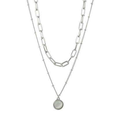 Alloy Cat's Eye Stone Round Stacking Necklace for Women