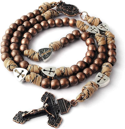 Antique Bronze Paracord Rosary Necklace with St. Michael