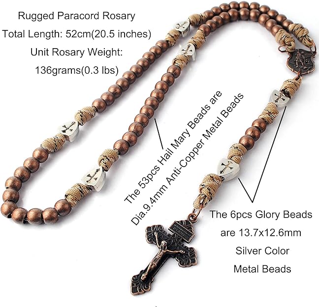 Antique Bronze Paracord Rosary Necklace with St. Michael