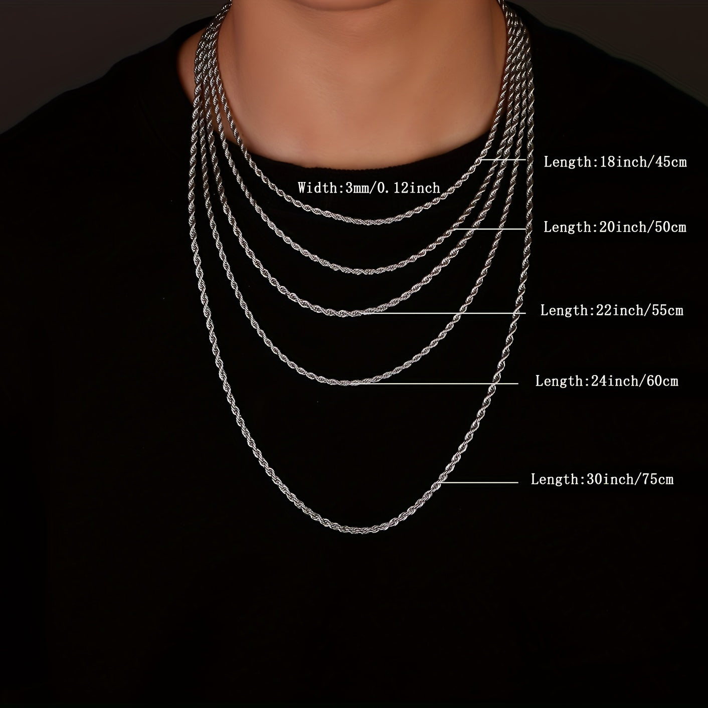 Stainless Steel Rope Chain Necklace for Hip Hop Style