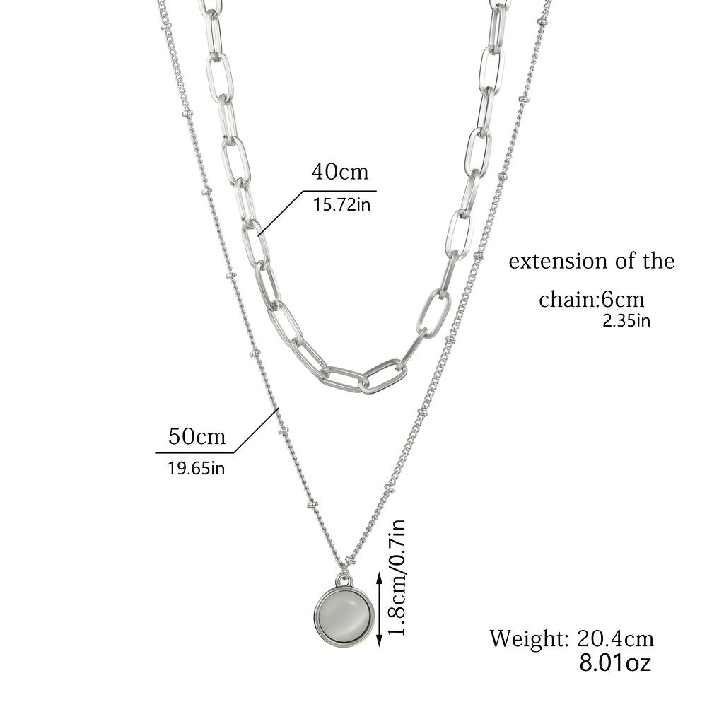 Alloy Cat's Eye Stone Round Stacking Necklace for Women