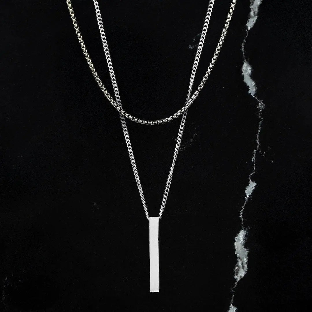 Bar Necklace Set - White Gold