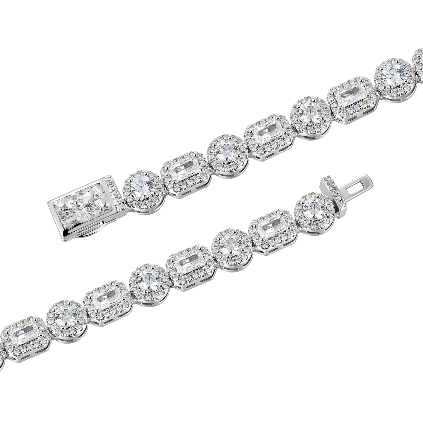 8Mm Emerald Cut Mix Clustered Tennis Chain - White Gold