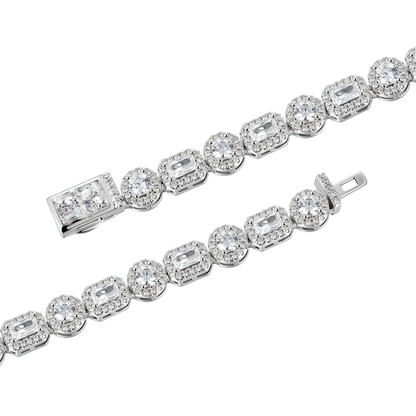 8Mm Emerald Cut Mix Clustered Tennis Chain - White Gold