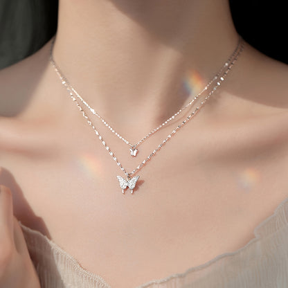 Double-Layer Butterfly Pendant Necklace for Women