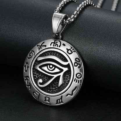 Stainless Steel Egyptian Eye of Horus Pendant 24in Necklace