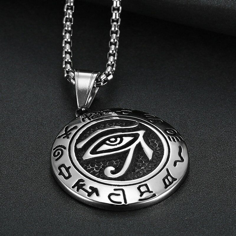 Stainless Steel Egyptian Eye of Horus Pendant 24in Necklace