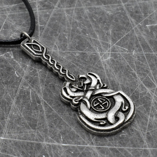 Irish Celtic Vinework Guitar Pendant 20in Necklace in Antique Silver