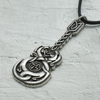 Irish Celtic Vinework Guitar Pendant 20in Necklace in Antique Silver