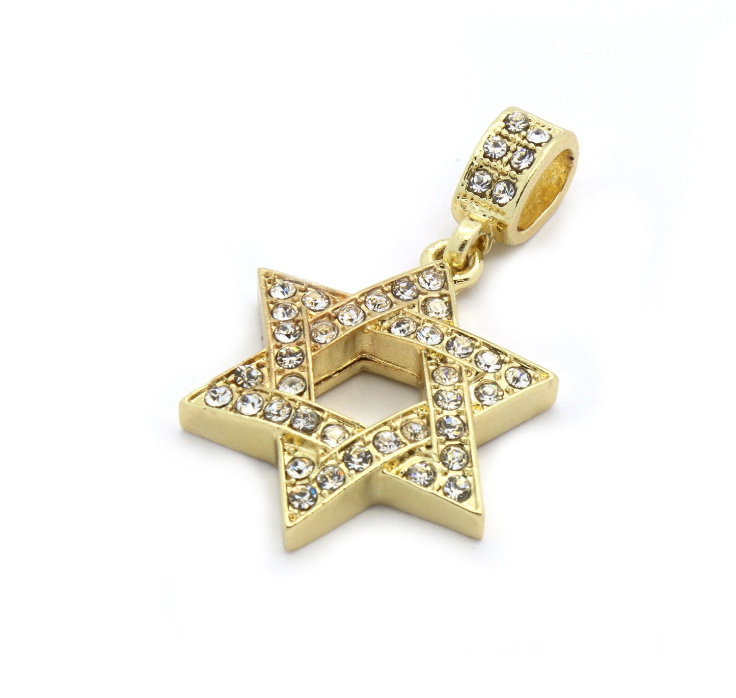 Gold Plated Star of David 24in Necklace Pendant with Cubic Zirconia