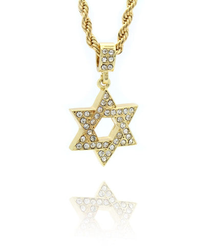 Gold Plated Star of David 24in Necklace Pendant with Cubic Zirconia