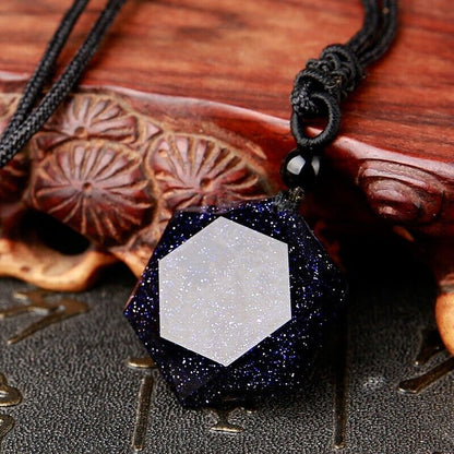 Blue Goldstone Hexagram Talisman Necklace for Healing