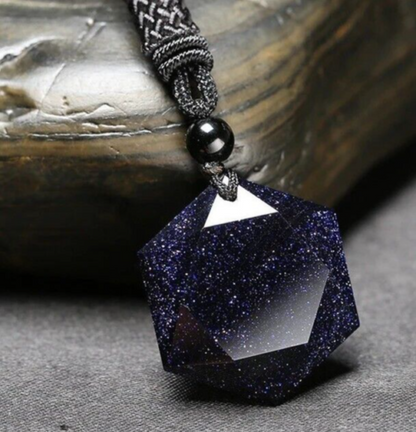 Blue Goldstone Hexagram Talisman Necklace for Healing