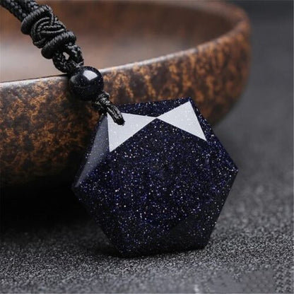 Blue Goldstone Hexagram Talisman Necklace for Healing